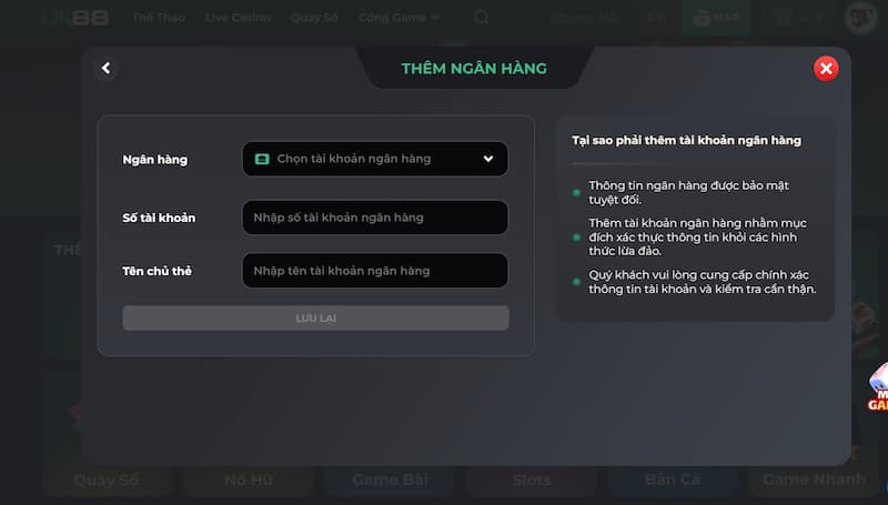 Hướng dẫn nạp tiền UK88 qua Internet Banking